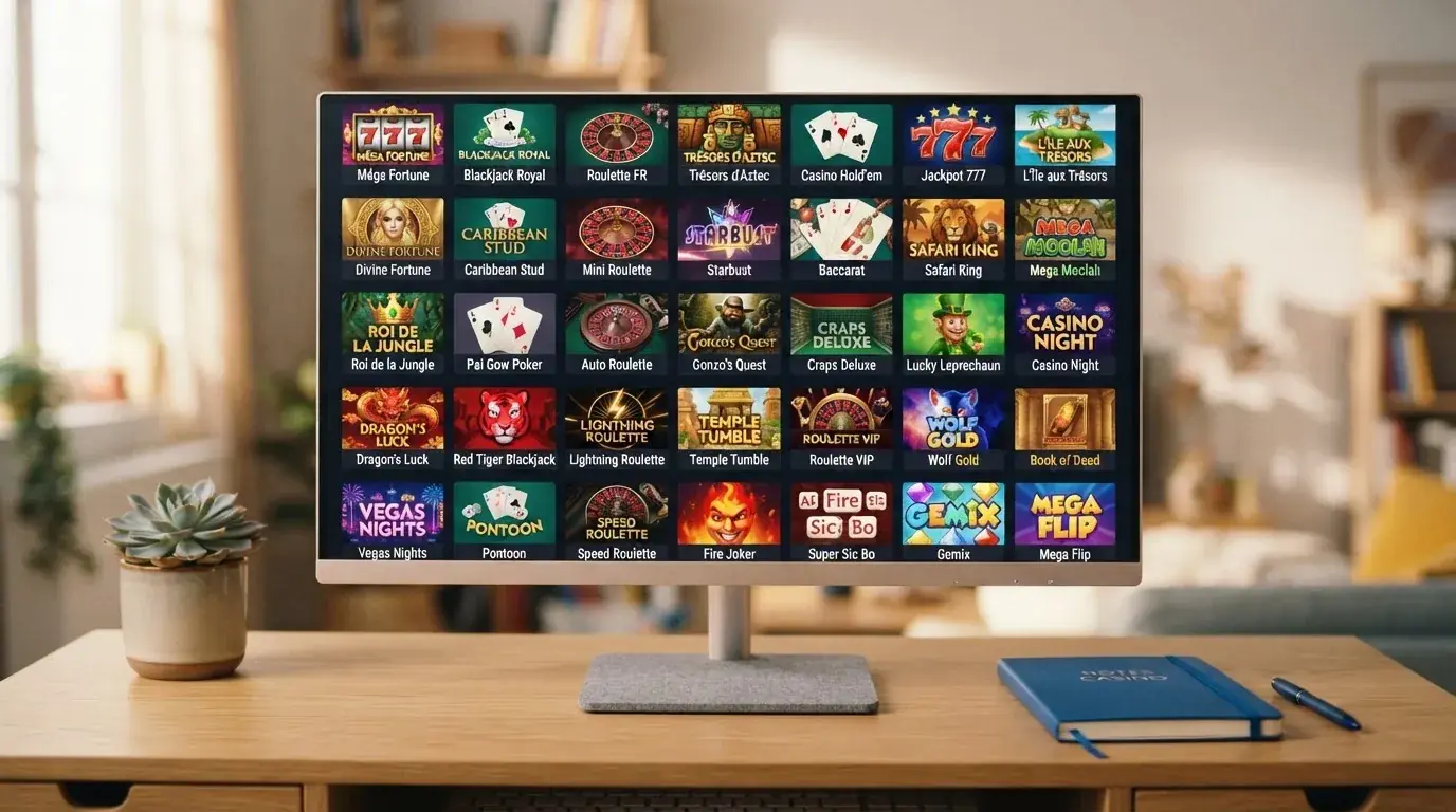 Une liste de titres de jeux affichée en grille sur un écran d'ordinateur.